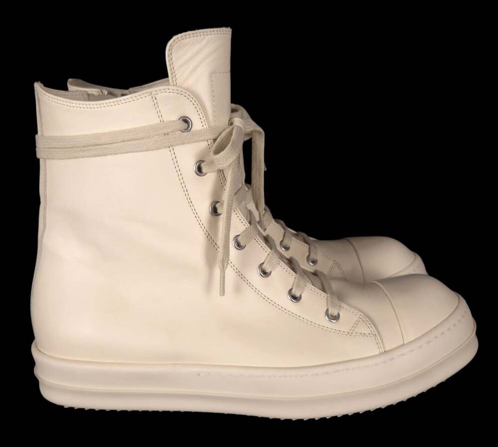 Rick Owens Ramones Leather High Top Sneakers US 9 EU 42 Mens Bean Milk $1105